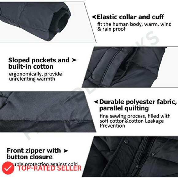 Winter Parka Jacket Classic Hooded Elegant Slim Fit Long Outwear Pockets - Picture 4 of 8